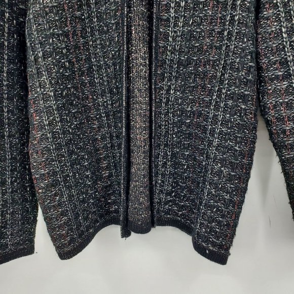 Liz Claiborne Clasp Front Black Shimmer Metallic Women's Sweater L Petite - Picture 8 of 9